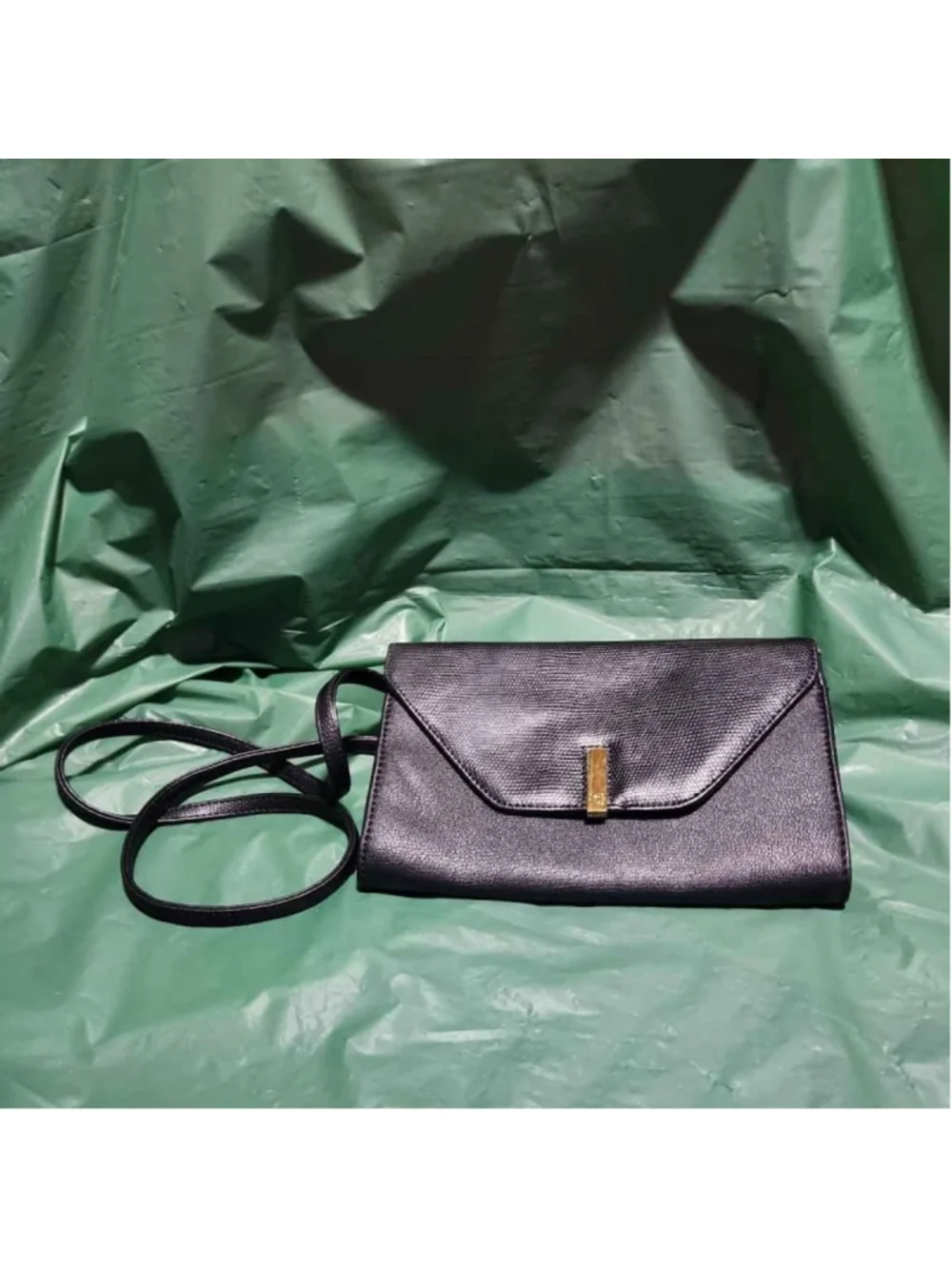 Black Leather Crossbody Clutch Bag Gold Hardware